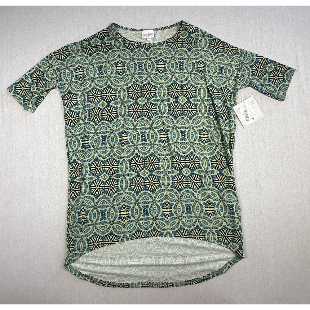 LuLaRoe Irma High Low Tunic Top Women's Sz XS GREEN & BLUE Geometric NWT